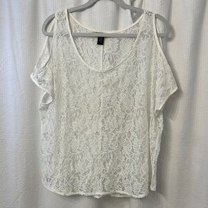 Torrid Cream Sleeveless Cut Out cold shoulder lace pull over Blouse 1X